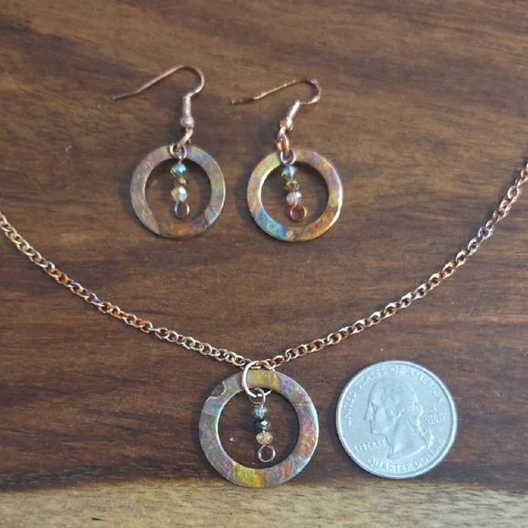 Elegant Flame Painted Multi Color Circle Pendant Necklace and Earring Set - Picture 3 of 8